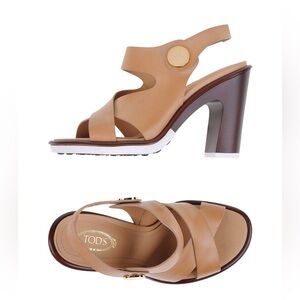 TODS Tan Leather Open-Toe Slingback Heeled Sandals New w/box Sz 39.5